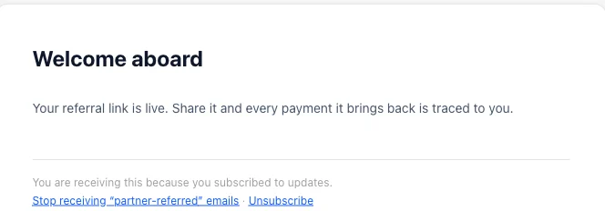A rendered campaign body: a heading, one line of copy, and the unsubscribe footer.